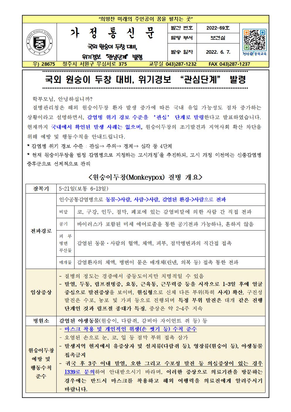 국외 원숭이 두창 대비, 위기경보 관심단계 발령001