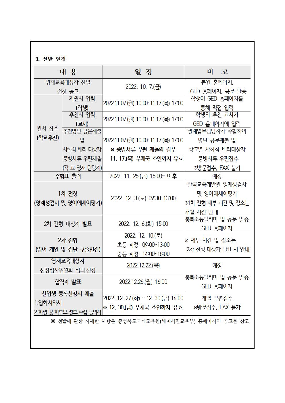 2023. 충청북도국제교육원 부설영재교육원(청주) 영재교육대상자 선발 가정통신문 예시002