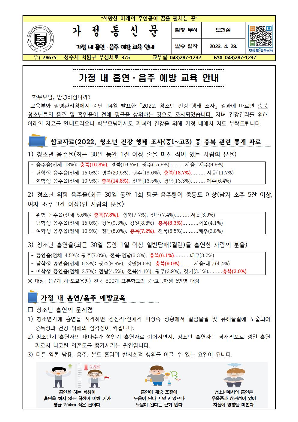 가정 내 흡연, 음주 예방 교육 안내001