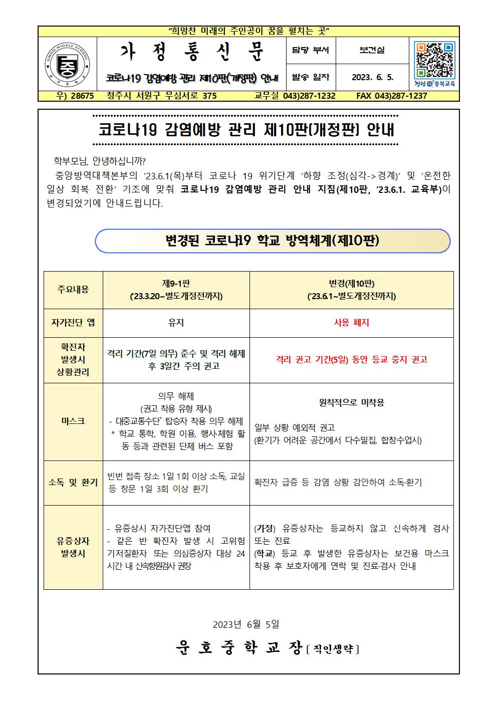 코로나19 감염예방 관리 제10판(개정판) 안내001