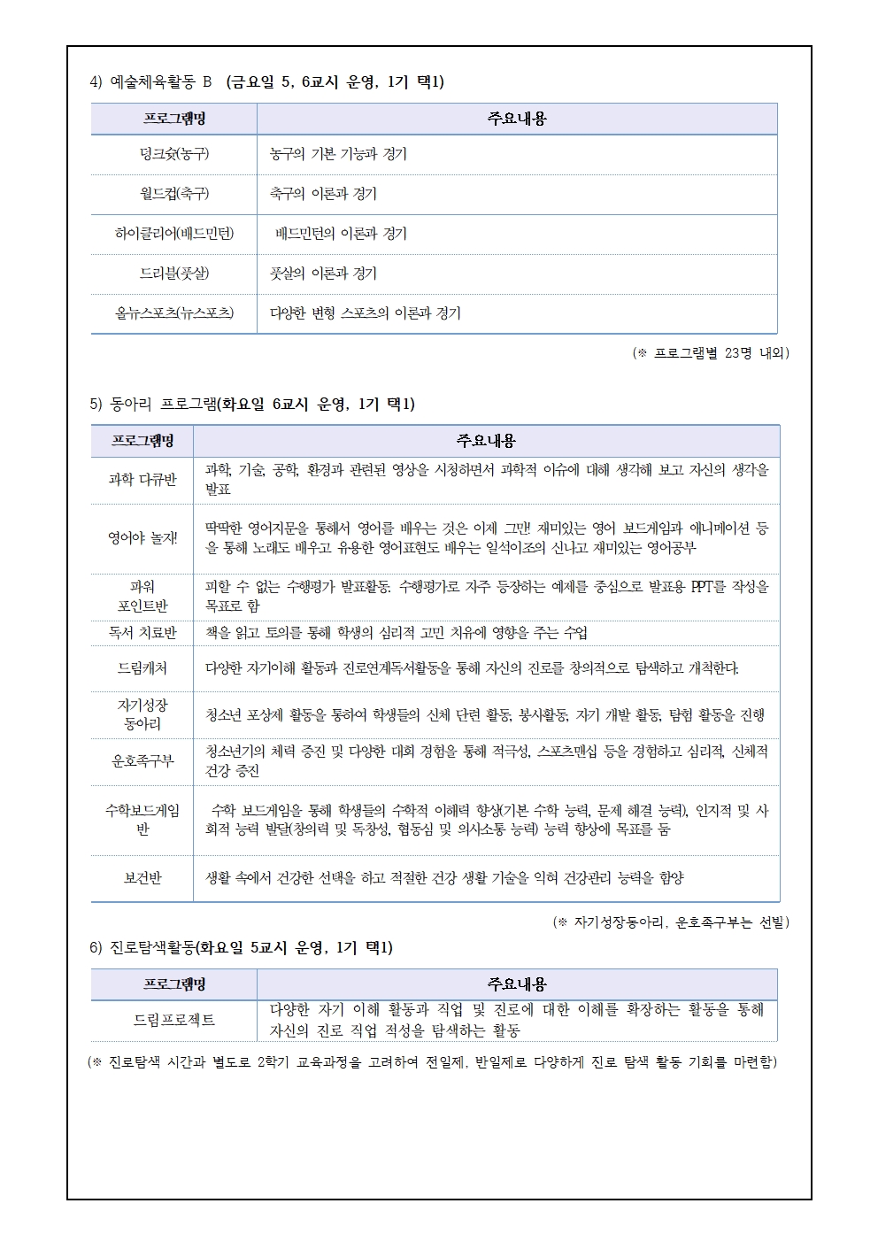 2024학년도 자유학기 운영 계획 및 수강신청 안내 가정통신문003